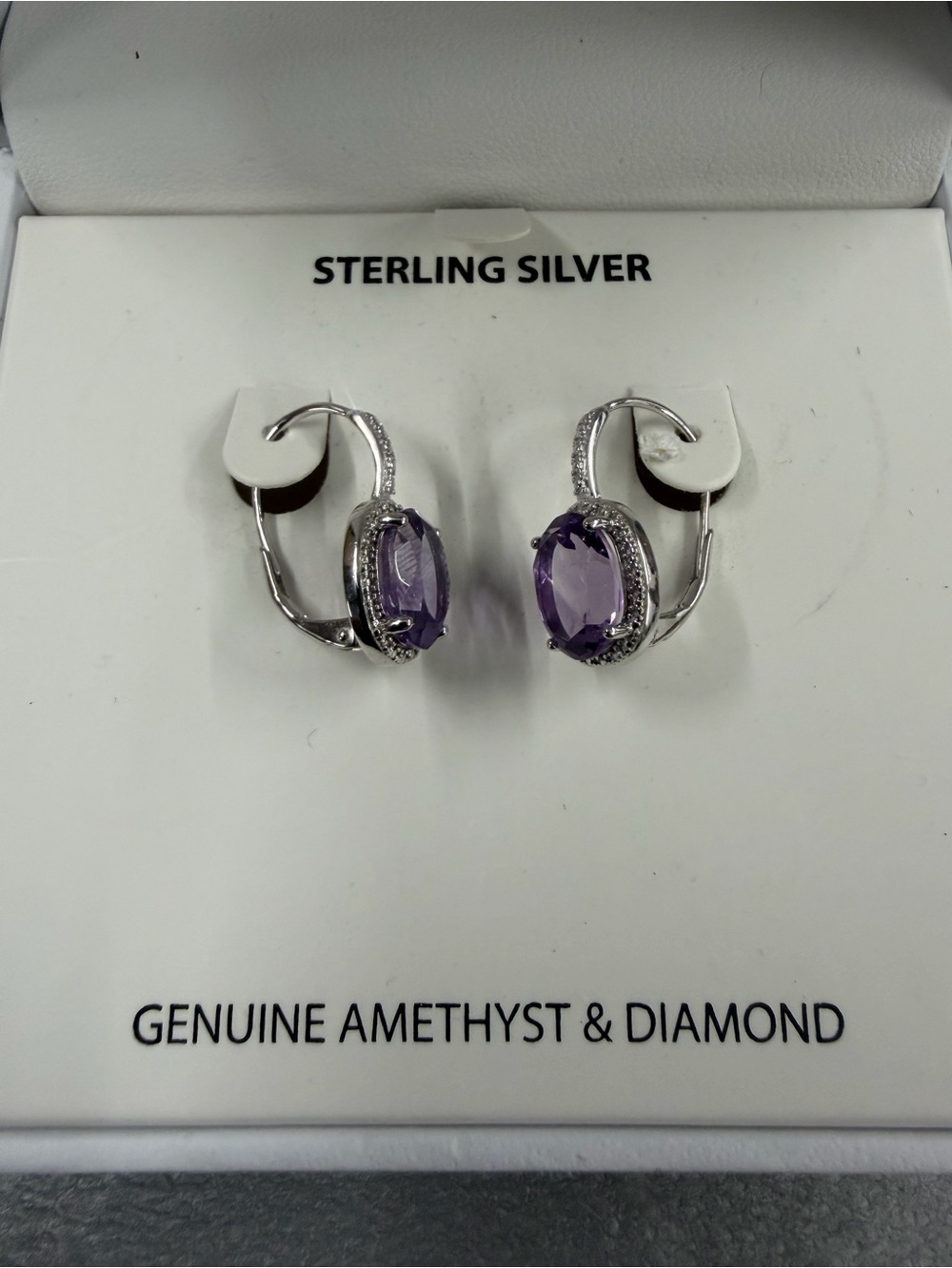 Macy's Sterling Silver Amethyst and Diamond Hoop Earrings - Purple